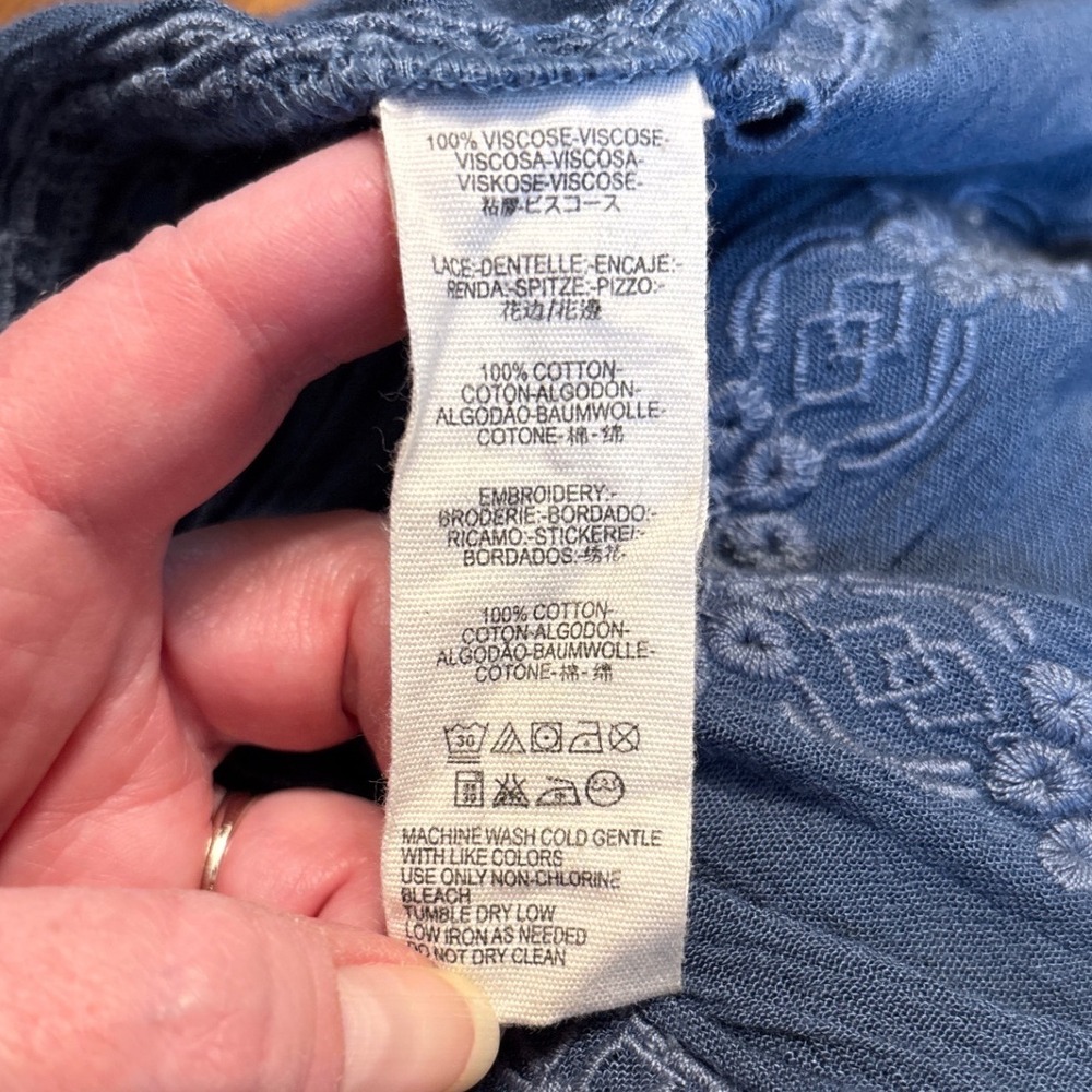 Free People Kiss Kiss Blue Prairie Lace Embroidered Flowy Boho Top Small - Picture 6 of 9
